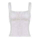 Women's Built in Bra Slim Camisole Minimalist Solid Color Pleated Basic Versatile Knitted Eco - Friendly Spandex/Polyester Ruffles - Zeprah