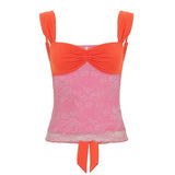Women's Cami Tank Tops Summer Breathable Color Block Sleeveless Bandeau Knitted Lace Short Sweet V - Neck Designer Party Vest - Zeprah