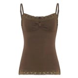 Womens CAMIS Summer Knit Spandex Slim Fit Casual Lace Trim Adjustable Straps Breathable Eco - Friendly Solid - Zeprah
