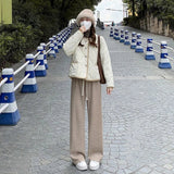 Women's Cashmere - Like Fleece Lined Thickened High - Waist Draped Loose Casual Straight Wide - Leg Knit Pants Winter & Autumn - Zeprah