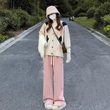 Women's Cashmere - Like Fleece Lined Thickened High - Waist Draped Loose Casual Straight Wide - Leg Knit Pants Winter & Autumn - Zeprah