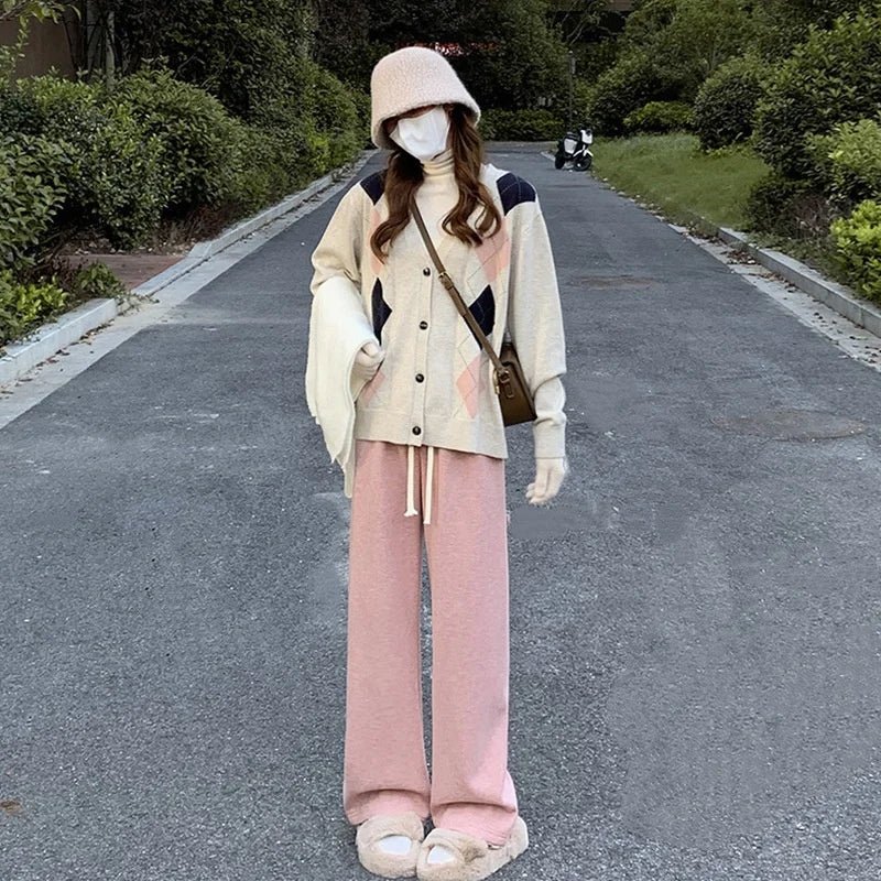 Women's Cashmere - Like Fleece Lined Thickened High - Waist Draped Loose Casual Straight Wide - Leg Knit Pants Winter & Autumn - Zeprah