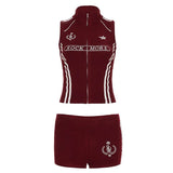 Women's Casual 2 - Piece Sleeveless Sports Top Elastic Knee Shorts Set Striped Patchwork Zipper Contrast Color Block Slim Skinny - Zeprah