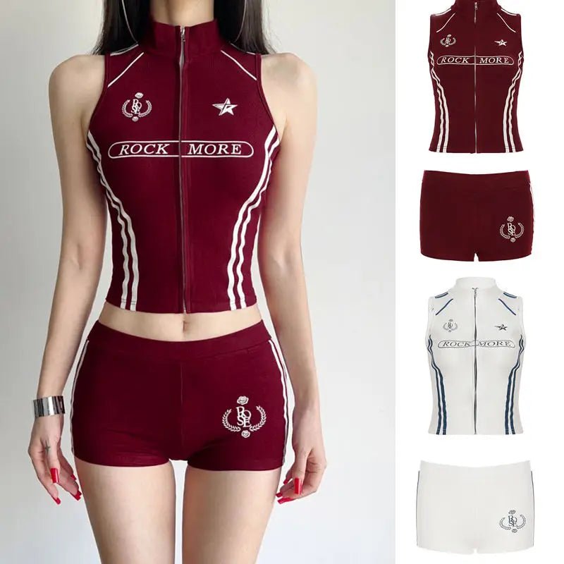 Women's Casual 2 - Piece Sleeveless Sports Top Elastic Shorts Set Striped Patchwork Contrast Color Block Slim Skinny Knitting - Zeprah
