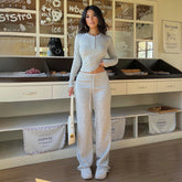 Women's Casual 2 - Piece Solid Color Soft Knit Crew Neck Top Drawstring Pants Eco - Friendly Breathable Spandex/Polyester Autumn - Zeprah