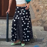Women's Casual Autumn Soft Breathable Contrast Color Polka Dot Paneled Knit Maxi Skirt Elegant A - Line Design Factory Direct - Zeprah