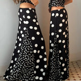 Women's Casual Autumn Soft Breathable Contrast Color Polka Dot Paneled Knit Maxi Skirt Elegant A - Line Design Factory Direct - Zeprah