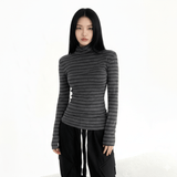 Women's Casual Fall Winter Turtleneck Top, Striped Color Block Long Sleeve Stretchy Knit Shirt , Regular Fit Eco - Friendly Breathable - Zeprah