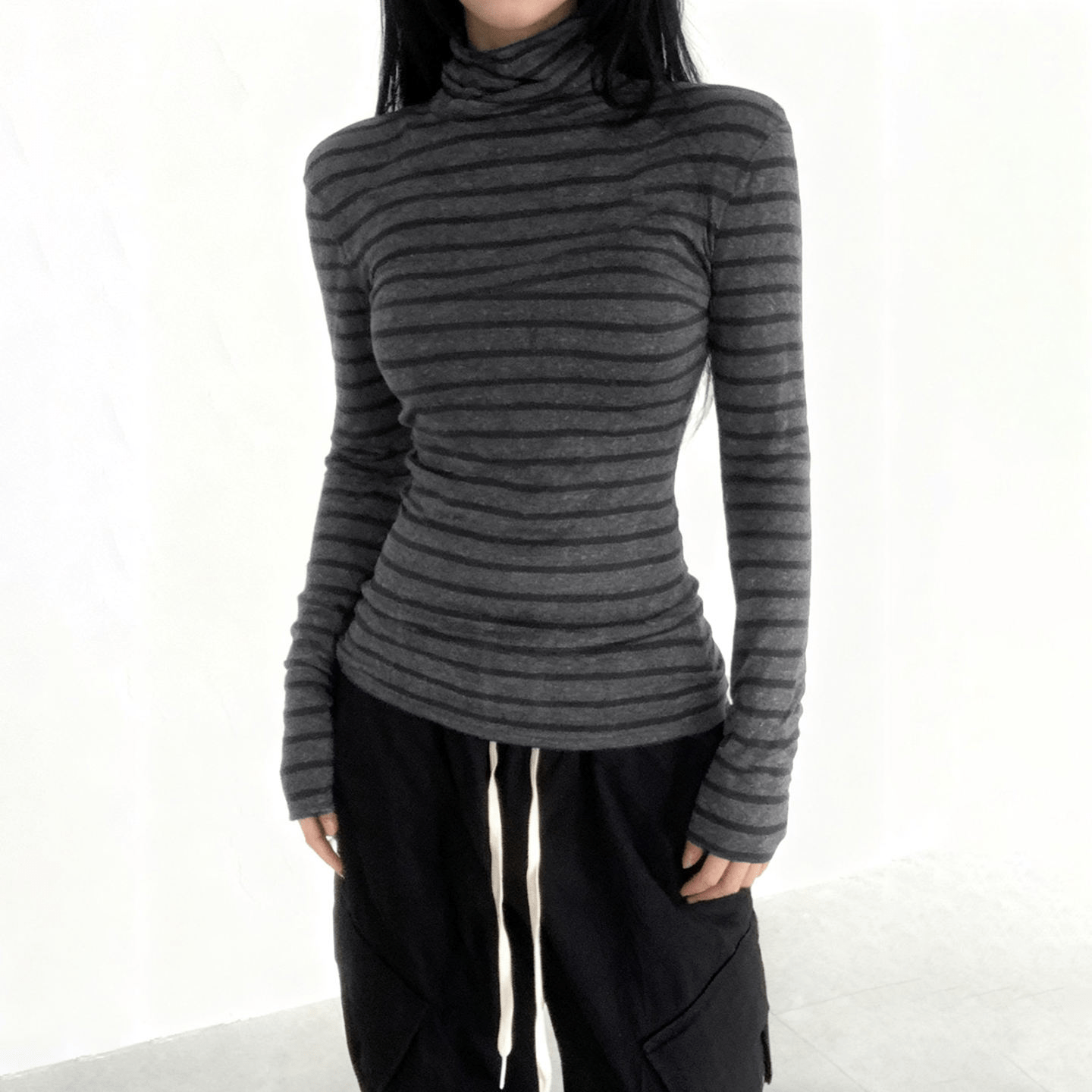 Women's Casual Fall Winter Turtleneck Top, Striped Color Block Long Sleeve Stretchy Knit Shirt , Regular Fit Eco - Friendly Breathable - Zeprah