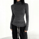 Women's Casual Fall Winter Turtleneck Top, Striped Color Block Long Sleeve Stretchy Knit Shirt , Regular Fit Eco - Friendly Breathable - Zeprah