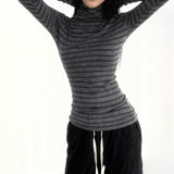 Women's Casual Fall Winter Turtleneck Top, Striped Color Block Long Sleeve Stretchy Knit Shirt , Regular Fit Eco - Friendly Breathable - Zeprah