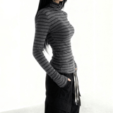 Women's Casual Fall Winter Turtleneck Top, Striped Color Block Long Sleeve Stretchy Knit Shirt , Regular Fit Eco - Friendly Breathable - Zeprah