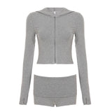Women's Casual Seamless Knitting Yoga Set - Shorts Hooded Long Sleeve Zip - Up Jacket Leggings Quick Dry Breathable Skinny Fit Gym - Zeprah