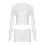 Women's Casual Seamless Knitting Yoga Set - Shorts Hooded Long Sleeve Zip - Up Jacket Leggings Quick Dry Breathable Skinny Fit Gym - Zeprah