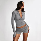 Women's Casual Seamless Knitting Yoga Set - Shorts Hooded Long Sleeve Zip - Up Jacket Leggings Quick Dry Breathable Skinny Fit Gym - Zeprah