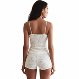 Women's Casual Sexy Lace Trimmed Bandeau Top Shorts Set , Collarless Low Rise Solid Color Summer Loungewear Two Piece , Eco - Friendly - Zeprah