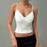 Women's Casual Slim Fit V - neck Eco - Friendly Breathable Camisole Spandex/Polyester Stretch Knit Solid Color Basic Versatile Top - Zeprah
