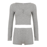Women's Casual Solid Two Piece Set Outdoor Wearable Long Sleeve Top Shorts Comfortable Eco - Friendly Breathable Button Knitting - Zeprah