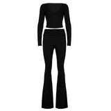 Women's Casual Sport Set Fall Winter Knitting Patchwork Tracksuit V - Neck Shorts Long Sleeve Top Skinny Fit Flare Jogger - Zeprah