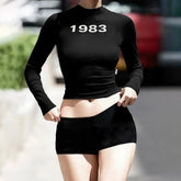 Women's Casual Two Piece Set Full Sleeve Regular Top Knee Low Rise Shorts Letter Print Solid Color Knitting Eco - Friendly - Zeprah