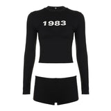 Women's Casual Two Piece Set Full Sleeve Regular Top Knee Low Rise Shorts Letter Print Solid Color Knitting Eco - Friendly - Zeprah