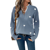 Women's Casual V - neck Appliques Love Pattern Winter Sweater - Zeprah