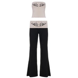 Women's Casual Vintage Tracksuit Set 2 - Piece Short Crop Top Low - Rise Wide Leg Pants Breathable Eco - Friendly Sleeveless - Zeprah