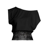 Women's Collarless Off - Shoulder Sleeveless Lace Trim Regular Fit Cropped Top Breathable Summer Eco - Friendly Elegant Casual Tee - Zeprah