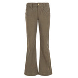 Women's Corduroy Pants Style Brown Low Rise Flare with Patchwork Pockets Eco - Friendly Lengthening Warm Loose Fit - Zeprah