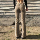 Women's Corduroy Pants Style Brown Low Rise Flare with Patchwork Pockets Eco - Friendly Lengthening Warm Loose Fit - Zeprah