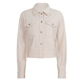 Women's Corduroy Shirt Collar Jacket Patchwork Single Row Button Long Sleeve Casual Blazer Short Autumn Breathable - Zeprah