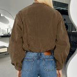 Womens Cropped Woven Blouson Jacket Eco - Friendly Windproof Casual Loose Fit Slim Waist Minimalist Street Style Zip Autumn - Zeprah