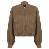 Womens Cropped Woven Blouson Jacket Eco - Friendly Windproof Casual Loose Fit Slim Waist Minimalist Street Style Zip Autumn - Zeprah