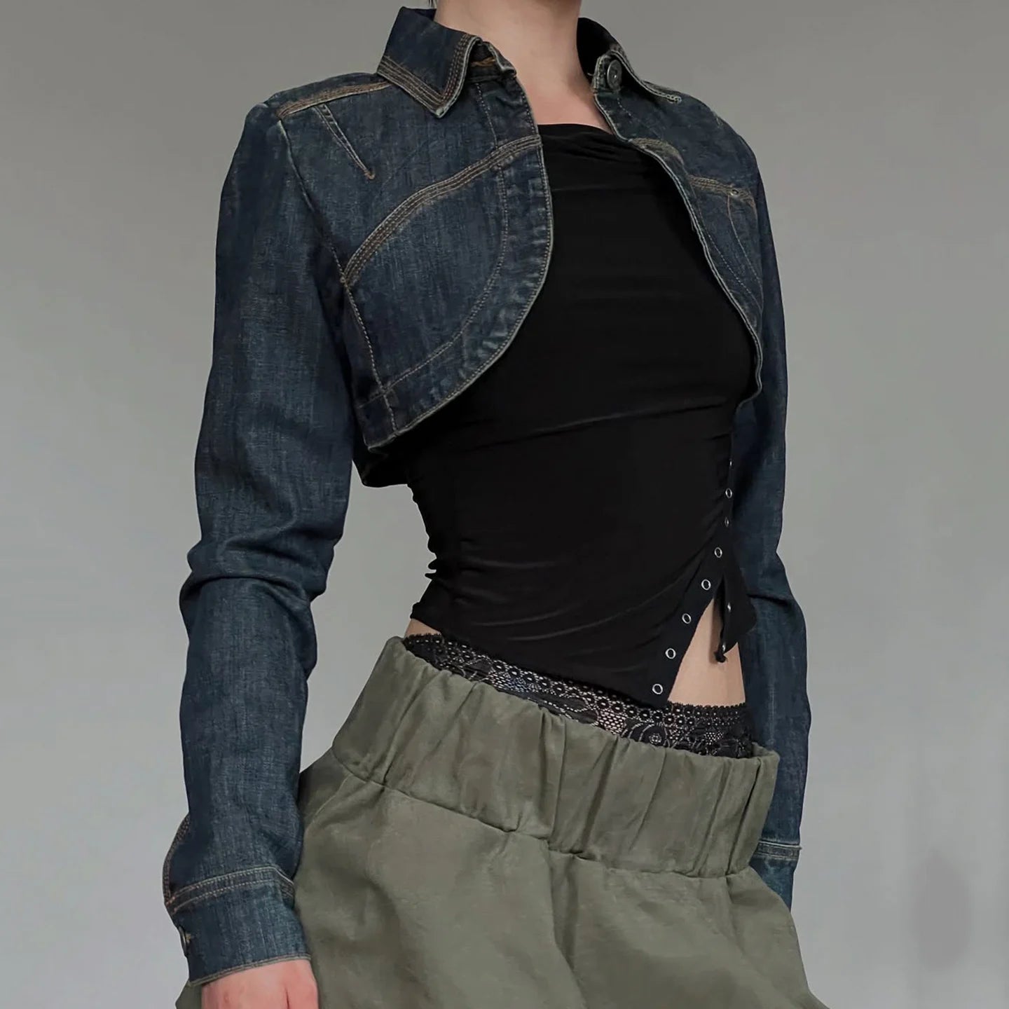 Women's Denim Jacket Short CroppedmBlue Long Sleeve Lapel Collar Denim Coat New Fashion Jacket for Women - Zeprah