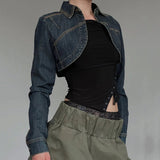 Women's Denim Jacket Short CroppedmBlue Long Sleeve Lapel Collar Denim Coat New Fashion Jacket for Women - Zeprah