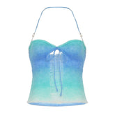 Women's Eco - Friendly Breathable Tank Top Color Block Knit Backless Crop Top Sweet Sleeveless Ruffles Cami - Zeprah