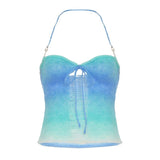 Women's Eco - Friendly Breathable Tank Top Color Block Knit Backless Crop Top Sweet Sleeveless Ruffles Cami - Zeprah