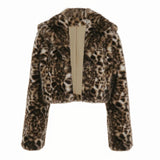 Women's Eco - Friendly Plain Dyed Leopard Faux Fur Lapel Jacket Short Oversized Casual Long Sleeve Cardigan Coat Winter Y2K Street - Zeprah