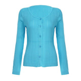 Women's Elegant Autumn Wool Sweater Slim Fit Cardigan with Tie Collar and Button Down Versatile Casual Top - Zeprah