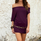 Women's Elegant Sexy Asymmetrical Off - Shoulder 3/4 Sleeve Washable Solid Color Bodycon Mini Daily Dress - Zeprah