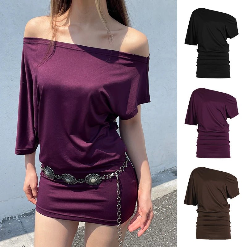 Women's Elegant Sexy Asymmetrical Off - Shoulder 3/4 Sleeve Washable Solid Color Bodycon Mini Daily Dress - Zeprah