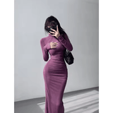 Women's Elegant Turtleneck Maxi Dress | Sexy Sweet Solid Mermaid/Trumpet Gown | Long Sleeve Skinny Fit Polyester | Anti - Wrinkle Breathable $80$ - gram - Zeprah