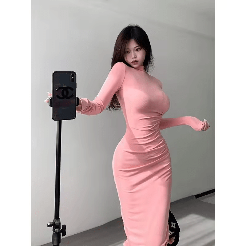 Women's Elegant Turtleneck Maxi Dress | Sexy Sweet Solid Mermaid/Trumpet Gown | Long Sleeve Skinny Fit Polyester | Anti - Wrinkle Breathable $80$ - gram - Zeprah