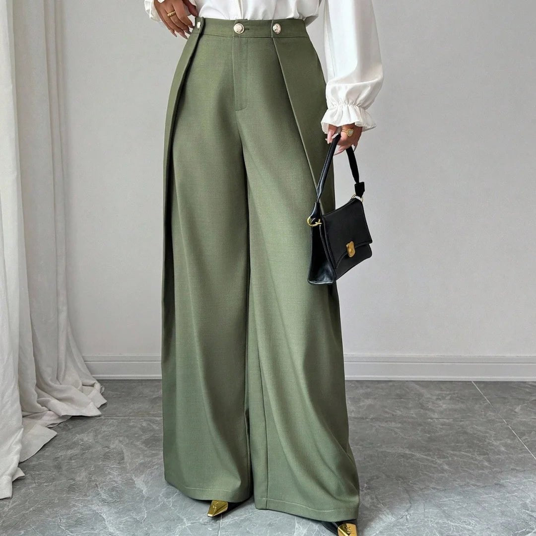 Women's Elegant Wide - Leg Pleated Trousers Casual Fall Pants with Drappy Fit - Zeprah