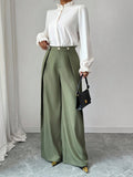 Women's Elegant Wide - Leg Pleated Trousers Casual Fall Pants with Drappy Fit - Zeprah