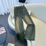 Women's Fall High Waisted Wide Leg Jeans Slimming Draped Loose Straight Denim Pants - Zeprah