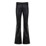 Women's Fall Winter Black Leather Eco - Friendly Breathable Patchwork Flat Low Waist Loose Fit Flare Pants Fashion Casual - Zeprah