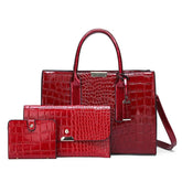 Women's Fashion Crocodile Pattern Mother Bag Three - Piece Shoulder Bag Messenger HandBags - Zeprah