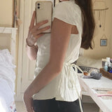 Women's Fashion New Women's Top Wrinkled Button Pocketless Short Sleeve Women's Shirt - Zeprah