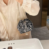 Women's Fashion Rhinestone Bucket Bag Handheld Chain Messenger Portable with Zipper Closure Personalized Design for Girls - Zeprah